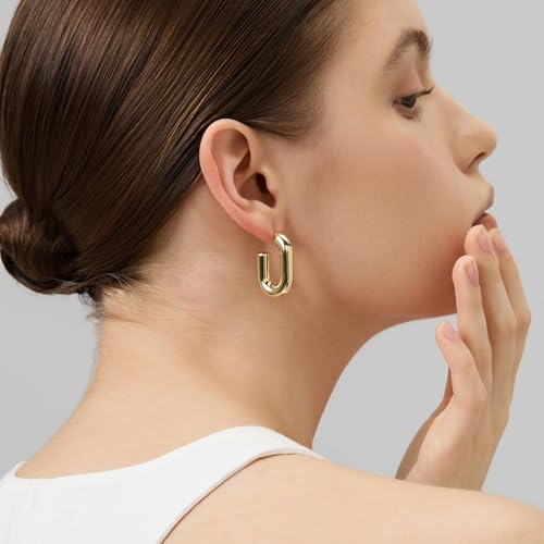 FRUMOS 18K Gold Plated Chunky Hoop Earrings for Women Fashion Thick Gold Hoops Set Jewelry for Birthday Christmas Gifts - color: Bold Lucky Hoops