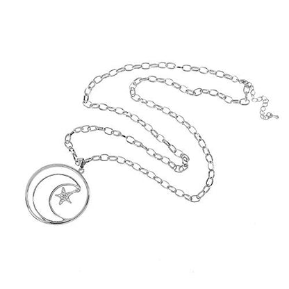 Long Moon Star Shell Pendant Necklace for Women Sweater Layered Y Statement Bohemian Chain Mother Jewelry with Gifts Box - color: SULVER