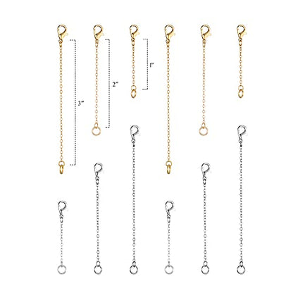 Softones 12-18Pcs Ankle Bracelets Extenders-Extension for Womens Jewelry(1 2 3 Inch),with Lobster Clasp and O-Clasp from Gold Silver Rose Gold - color: F:Lobster clasp 6-Gold 6-Silver