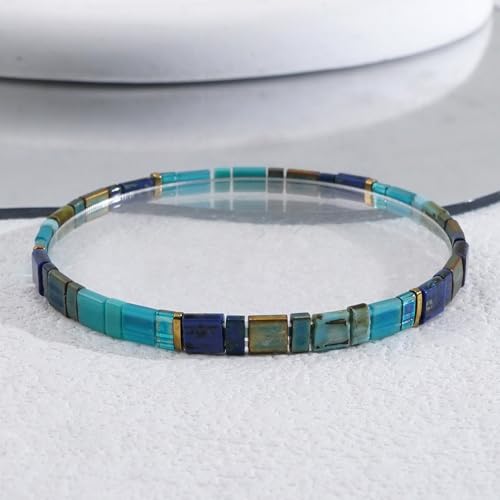 Candy Colorful Tila Flat Beads Bracelets for Women Trendy Unique Friendship Handmade Stackable Christmas Jewelry Gifts - color: dark blue