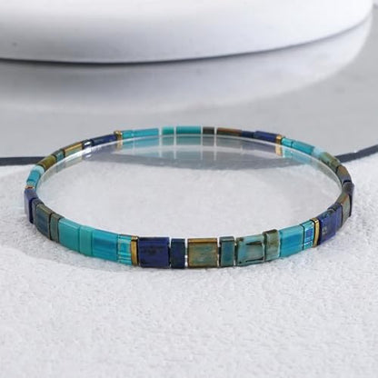 Candy Colorful Tila Flat Beads Bracelets for Women Trendy Unique Friendship Handmade Stackable Christmas Jewelry Gifts - color: dark blue