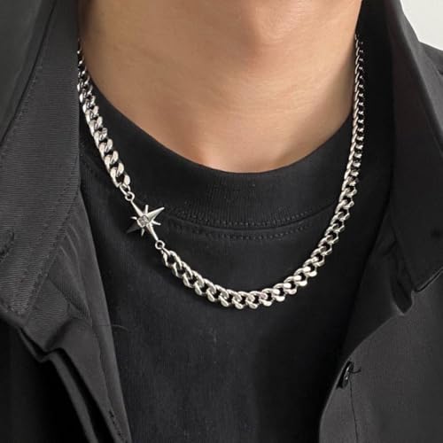 Gothic Cross Star Necklace For Men Women Silver Stainless Steel Cuban Link Paperclip Figaro Bead Chain Punk Kpop Y2k Goth Irregular Layered Cross Pendant Necklace Non Tarnish Jewelry Gift - color: Silver H