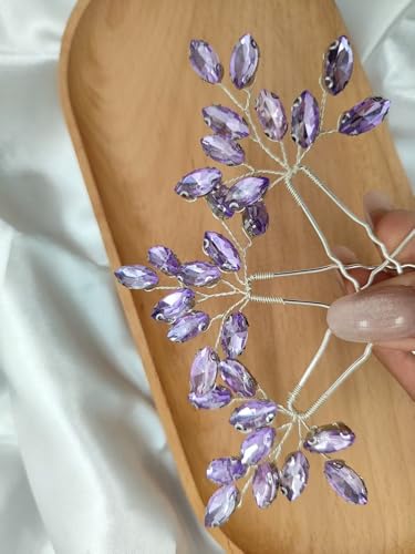 Sweet 16 Hairpins Leaf Rhinestone Princess Birthday Party Hairclips Junior's School Prom Headpieces,Purple - color: Purple
