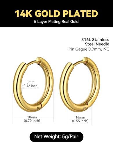 ChainsHouse Stud Earrings for Men Women,316L Stainless Steel/14K Gold/Black Plated Metal, Punk Hypoallergenic Surgical Huggie Hoop Earrings Mens Jewelry Piercing Hoop Earrings - style: H: Gold-Huggie Hoop(1 Pair)