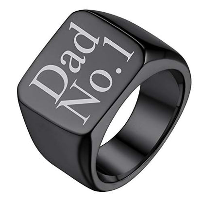 GoldChic Jewelry Personalized Signet Rings Men Women, Stainless Steel Custom Photo Bold Square/Oval Monogram/Old English Initial Pinky Stacking Statement Ring in Black/Silver/Gold (Size 7-14) - color: Black-Custom - Square