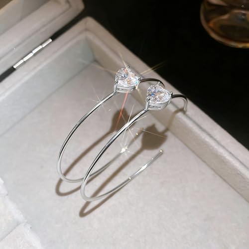 OwMell Large Hoop Earrings for Women 925 Sterling Silver Post 14K Gold Plated Big Hoops Earrings Trendy Pearl Cubic Zirconia Hoop Earrings - color: Clear Silver