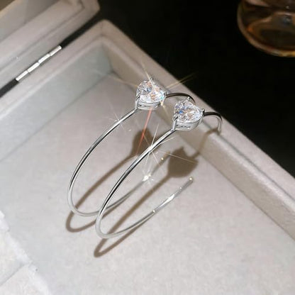 OwMell Large Hoop Earrings for Women 925 Sterling Silver Post 14K Gold Plated Big Hoops Earrings Trendy Pearl Cubic Zirconia Hoop Earrings - color: Clear Silver
