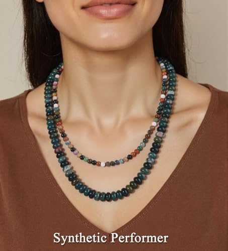 CASDAN 2Pcs Natural Gemstone Beaded Choker Necklaces for Women | Boho Colorful Beads Choker,Natural Stone Surfer Beach Necklaces,Handmade Summer Jewelry,Charm Trendy Necklaces - color: Greyish green