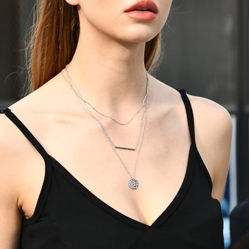 Layered Necklaces for Women - 14K Dainty Gold Plated Layering Chokers Necklaces Set Multilayer Delicate Necklace Trendy Adjustable Long Layered Necklaces for Women - style: 01 White Gold-Plated Bar Necklace