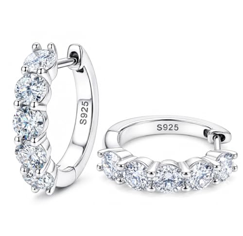 Moissanite Hoop Earrings Huggie Hoops Earrings for Women, 2ct D Color VVS1 18K White Gold Plated S925 Hypoallergenic, Wedding Earrings Jewelry for Gifts - color: Silver