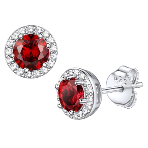Bestyle 8mm Small Birthstone Earrings for Women with Hypoallergenic Sterling Silver Post,Sparkle Heart/Round Womens Studs Earrings, Great Birthday/Christmas/Anniversary Jewelry for Wife Mother - color: 01. Jan. Garnet-Round