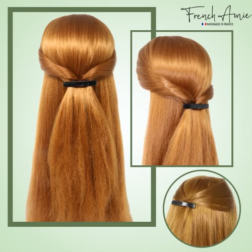 French Amie Bar Black Small 2 1/4 Inch Hair Clip Barrette | Handmade Cellulose Acetate Durable Grip For Women Girls Teens Everyday Style - color: Pearl, Black