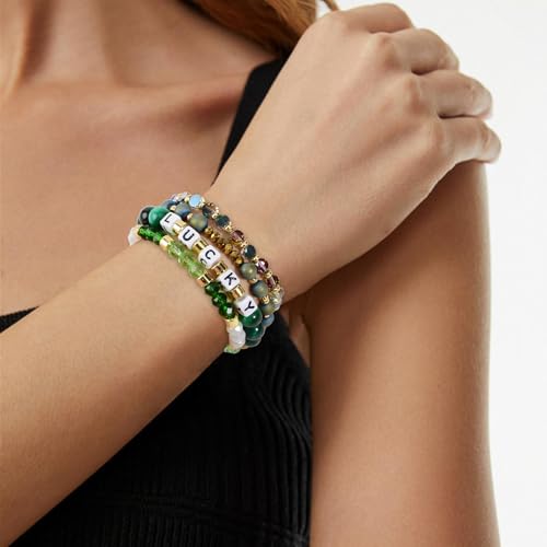 Boho Beaded Stretch Bracelets For Women Stackable Crystal Gold Plated Beaded Bracelets Set Trendy Handmade Friendship Braeclet Jewelry Gifts - color: Q-crystal stone baed