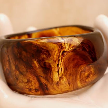 Chunky Resin Wide Bangle Bracelets for Women, Trendy Statement Minimalist Acrylic Bracelet Prom Holiday Jewelry Gift - color: Bangle Brown