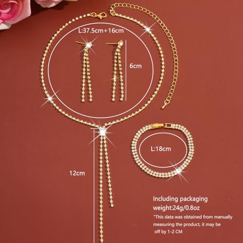 MIFYNN Rhinestone Wedding Set for Women Sparkle Crystal Earrings Necklace Bracelet Jewelry Set Wedding Party Prom Jewelry Set for Brides Bridesmaid - color: Gold1