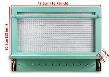 Jewelry Organizer, Wall Mount Jewelry Holder Rack with Hooks Shelf and Removable Rod Hanging Display Earrings Necklaces Bracelets Rings Storage Accessories Wood in Shabby Chic Turquoise - color: Shabby Chic Turquoise