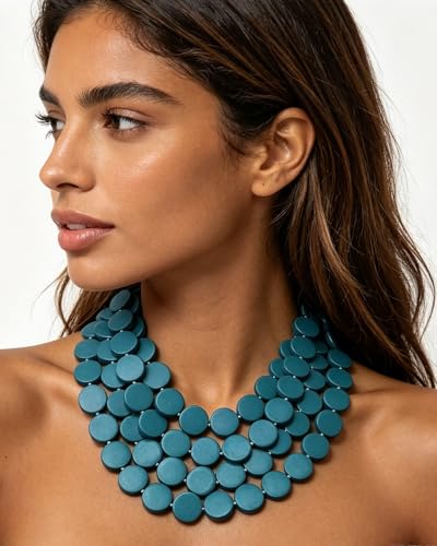 Colorful Beaded Necklace for Women,Chunky Wooden Bib Choker Necklace,Statement African Jewelry Multicolor Maroon Blue Fashion Collar Necklace - color: green
