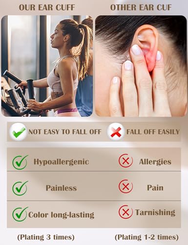 4Pairs 14K Gold Plated Ear Cuff Earrings for Women Non Piercing Jewelry | Hypoallergenic Earring Cuff for Sensitive Ears 14K Gold Silver Plated Non Tarnish Clip On Cartilage Fake Earring Set Trendy - color: 18K Gold Tone-Chunky