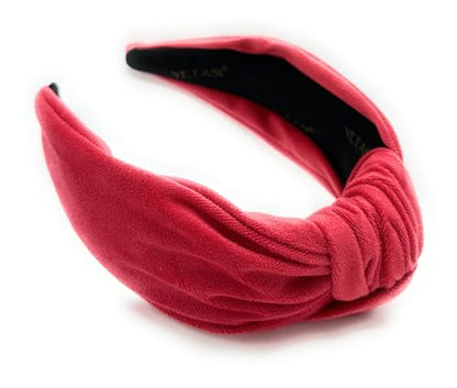 Velvet Red Knotted Headband for Women, Year-round Stylish Chunky 2.5" Hair Accessory, All-Day Wear Adjustable Top Knot Head Band for Girls, Stylish Fashion Designer Hairband - color: 2.5 Red