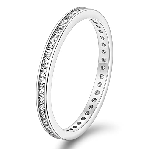 TIGRADE 2.5mm Women Anniversary Ring Cubic Zirconia Wedding Band CZ Stackable Ring Eternity Band Size 3-11 - color: Silver