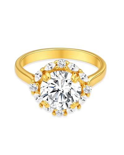 14k Gold Plated Big Round Statement Crystal Knuckle Thin Engagement Wedding Cubic Zirconia Rings for Women