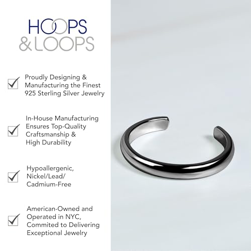 Hoops & Loops 925 Sterling Silver Open Toe Ring for Women & Men, Minimalist Adjustable Band, Tarnish Resistant, Hypoallergenic, Silver, Gold, Rose Gold, Black - color: Black