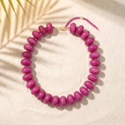 Chunky Beaded Statement Necklace for Women, Colorful Rondelle Bead, Bohemian Style, Adjustable Length, Summer Beach Accessory - color: Lavender