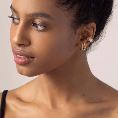 Chunky Ear Cuff Earrings for Women Single | Non Piercing, Clip On, 14K Gold Plated, Cubic Zirconia, Hypoallergenic, Jewelry Gifts - style: Colorful Wide