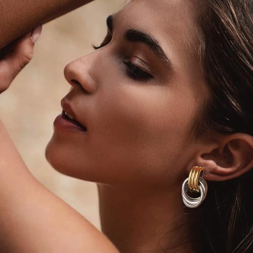 SHERLOVE Chunky Knot Gold Earrings Women Statement Drop Dangle Earrings | 14K Gold Plated Hypoallergenic Lightweight,Trendy Dainty Elegant Cute,Women Gold Jewelry Fashion Accessories Gifts - color: Knot Gold with Silver