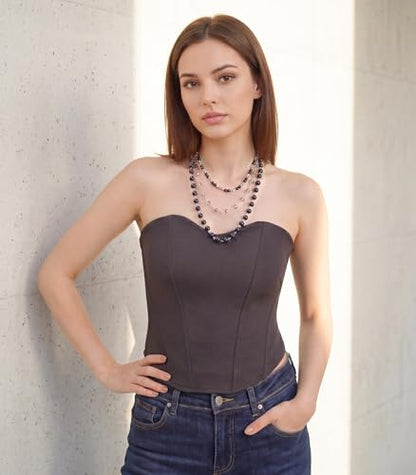 Noessla Layered Beaded Necklaces for Women - 3 Strand Boho Statement Choker Fashion Jewelry Gifts - color: Black