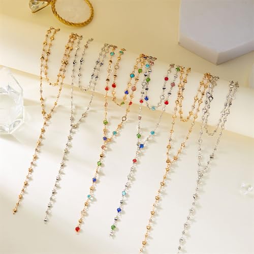 Colorful Crystal Long Necklace for Women Dainty Boho Y-Shaped Color Bead Necklaces Sparkly Rhinestone Pendant Layered Gold Long Chain Choker Good Luck Trend Jewelry Gift Jewelry - color: Double Layer Silver