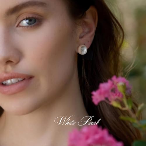Trendy Big Simulated Pearl Earrings for Women, 925 Sterling Silver Post 14/12MM Oversized Large Pearl Studs Bride Bridesmaid Prom Wedding Earrings Jewelry Gifts - color: White, size: 12MM