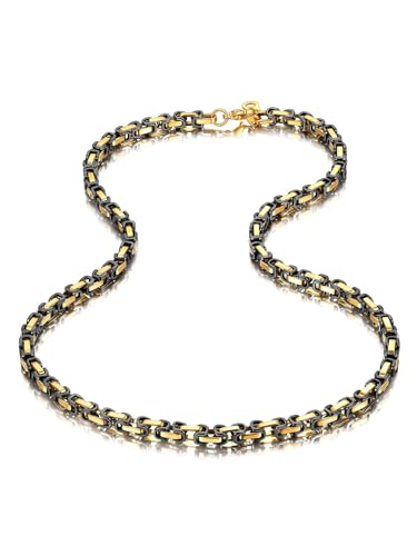 ChainsHouse Mens Vintage Byzantine Chain Necklace 4/6/8mm Waterproof Stainless Steel Link Multi Color 18-30 Inch Hip Hop Casual Jewelry - color: A4:Gold&Black-4mm, size: 20 Inches