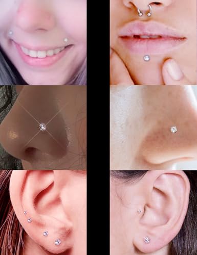Prjndjw Threadless Nose Rings Stud 20G 18G 16G Flat Back Nose Stud Surgical Steel Push In Nose Rings Opal Heart CZ Hypoallergenic Nose Piercing Lip Medusa Tragus Studs Earrings Piercing Taper - color: 20G =0.8mm -8mm Length