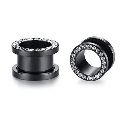 WBRWP 2pcs Hollow Gold Stainless Steel with Zircon Ear Plugs Tunnels - Ear Expander - Ear Gauges Stretcher Body Piercing Jewelry 8g-5/8 - color: Black with clear CZ