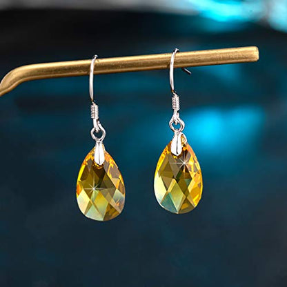 Austrian Crystal Teardrop Drop Earrings for Women, French Hook | 925 Sterling Silver Hook, Crystal Dangle Earrings, Sparkly Teardrop Stone, Lightweight Feel, Day-To-Evening Wear - color: Yellow
