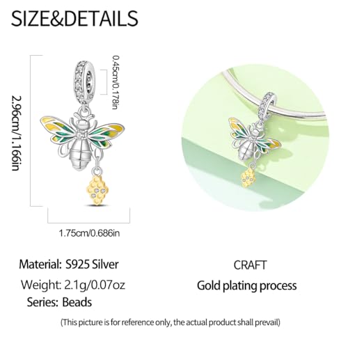 LIGHTDOG 925 Sterling Silve Charms fits Pandora Bracelets Necklace,5A Zircon Dangle Pendant Bead,Mother's Day Gift Jewelry Beads for Women - style: Bee Pendant