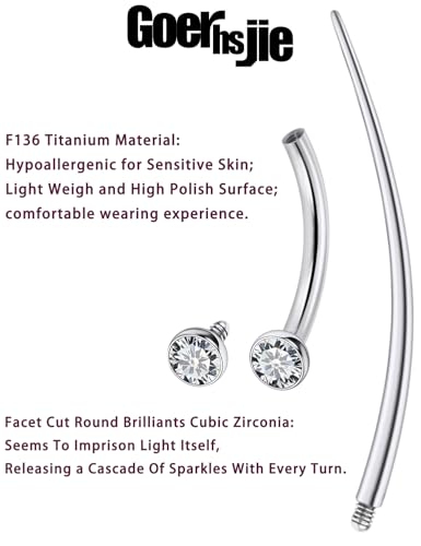 F136 Titanium 16g 6/8/10mm Eyebrow/Rook/Snug/Vertical-Labret/VCH/Snake-Eyes/Anti-Tragus/Christina/Daith/Belly-Button/Bridge/Hood/Surface Curved Barbell Piercing Jewelry for Women Men - color: White, size: 10 mm (3/8 in)