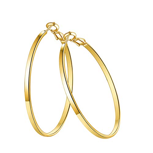 Gold Hoop Earrings,18K Gold Plated Rounded Hoops Earrings for Women - color: Yellow-Gold-50mm