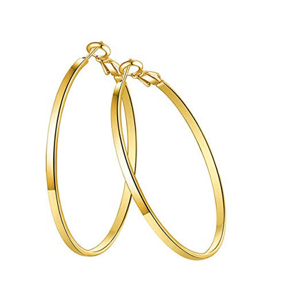 Gold Hoop Earrings,18K Gold Plated Rounded Hoops Earrings for Women - color: Yellow-Gold-50mm