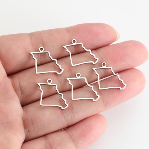 kkjoy 5Pcs Hollow Continents Maps of USA Pendant Charms for Jewelry Making and Crafting, Stainless Steel Mini Charm Craft Supplies Accessories for DIY Bracelet Necklace Earrings - color: Hollow Missouri Map - Silver