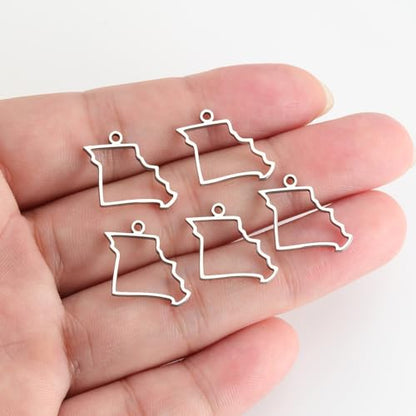 kkjoy 5Pcs Hollow Continents Maps of USA Pendant Charms for Jewelry Making and Crafting, Stainless Steel Mini Charm Craft Supplies Accessories for DIY Bracelet Necklace Earrings - color: Hollow Missouri Map - Silver