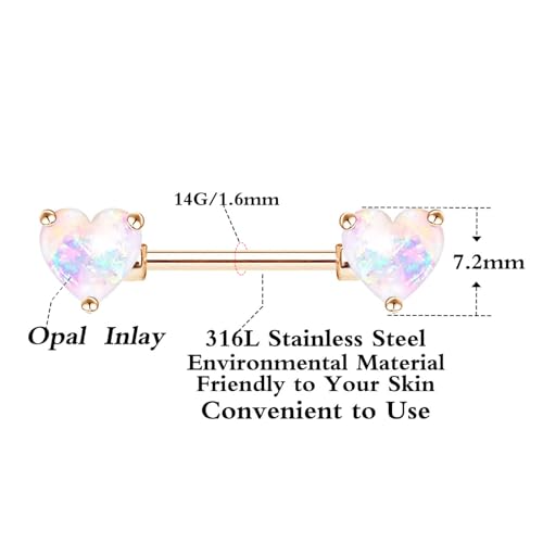 2PCS 14G Nipple Bars 316L Stainless Steel Nipple Barbell Ring Clear CZ Heart Nipple Rings Nipple Piercings Jewelry for Women - color: gold