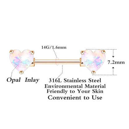 2PCS 14G Nipple Bars 316L Stainless Steel Nipple Barbell Ring Clear CZ Heart Nipple Rings Nipple Piercings Jewelry for Women - color: gold