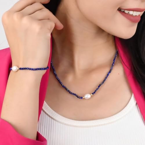 Gempires Gemstone Pearl Necklace for Women Beaded Birthstone Choker | Handmade gemstone beaded necklace with freshwater pearl — choose from 14 stones and birthstones, dainty choker on gold.