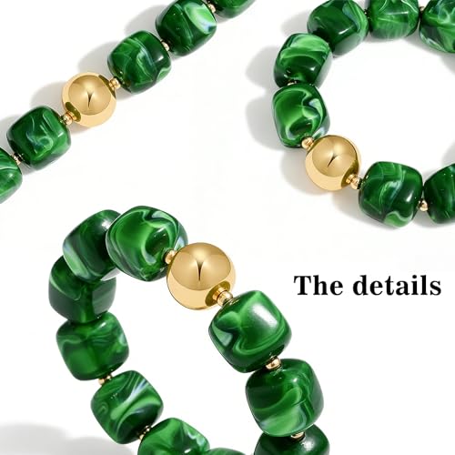 Multicolor Chunky Beaded Bracelet for Women Bold Acrylic Resin Stretch Bracelet Summer Beach Statement Bracelets Trendy Elastic Bangle Jewelry - color: Bead bracelet-dark green