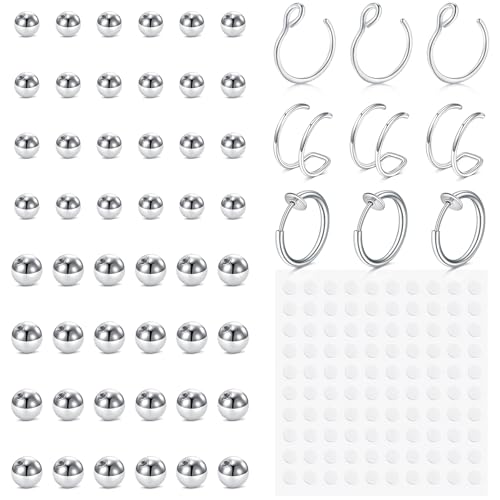 Fake Eyebrow Ring Fake Lip Labret Studs Replacement Balls Spike with 100pcs Sticker Non-Piercing Body Jewelry Fake Skin Piercing - color: B1 -Silver