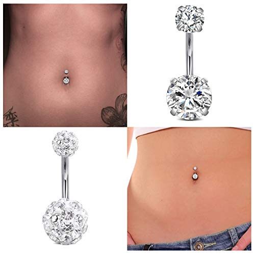 Belly Button Rings Stainless Steel 14G CZ Opal Navel Rings Barbells Women Girls Belly Piercing Jewelry - color: Silver color-Style E: 5 PCS