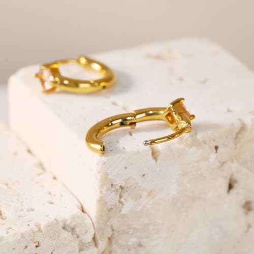 316L Surgical Steel Birthstone Hoop Earrings for Women | Lightweight, 5A Cubic Zirconia, Hypoallergenic, Lead & Nickel Free, 8mm Huggie Hoops - color: 18k gold-plated: 10. October (Tourmaline)