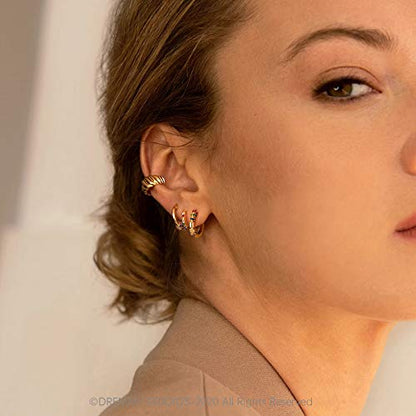 Dremmy Studios Dainty CZ Huggie Hoop Earrings 14K Gold Plated Chunky Simple Cute Thick Round Frill Bead Ball Starburst Cuff Earrings Cubic Zirconia Hoop Earrings Minimalist Personalized Gift for Her - color: Rainbow C